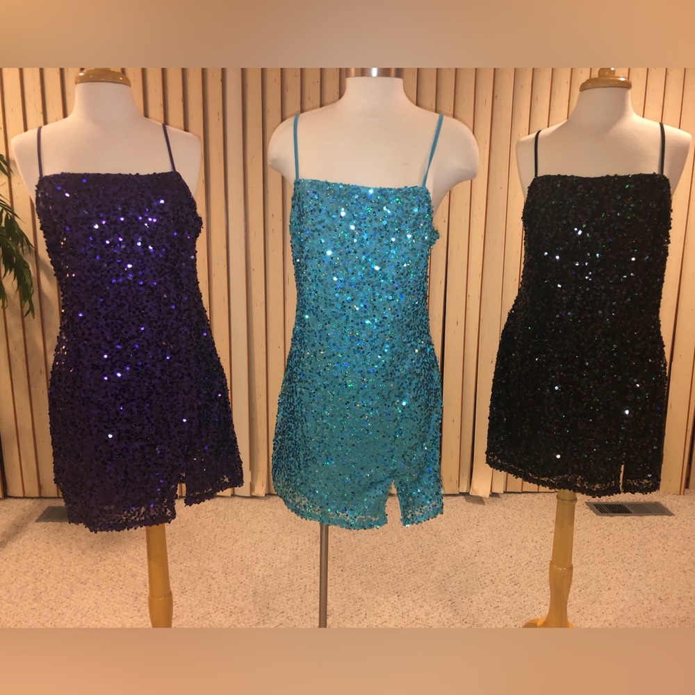 Turquoise, sequin, mini dress. - Picture 3 of 3